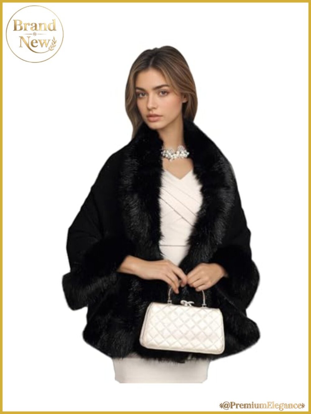 Faux Fur Shawl Wrap Cape Sleeveless One Size for Weddings Formal Events